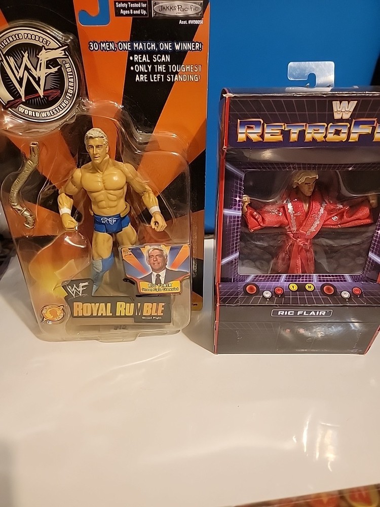 2 RIC FLAIR FIGURES JAKKS ROYAL RUMBLE AND MATTEL RETROFEST