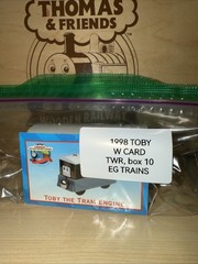 TOBY ! THOMAS FRIENDS TRAIN WOODEN ! 1998 CARD ! BRITT ALLCROFT TRAM ENGINE