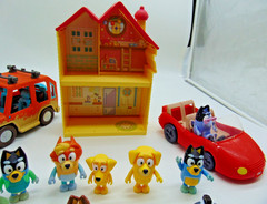 15 Bluey Characters & Bluey Toy Accessories, 4 Wheelers, Jeep, Play House, Etc.