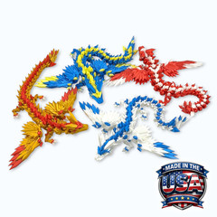 Lot 4 Articulated Winged Dragon Toys 11.25″ 3D Printed Dragon Fidget Desk Pets