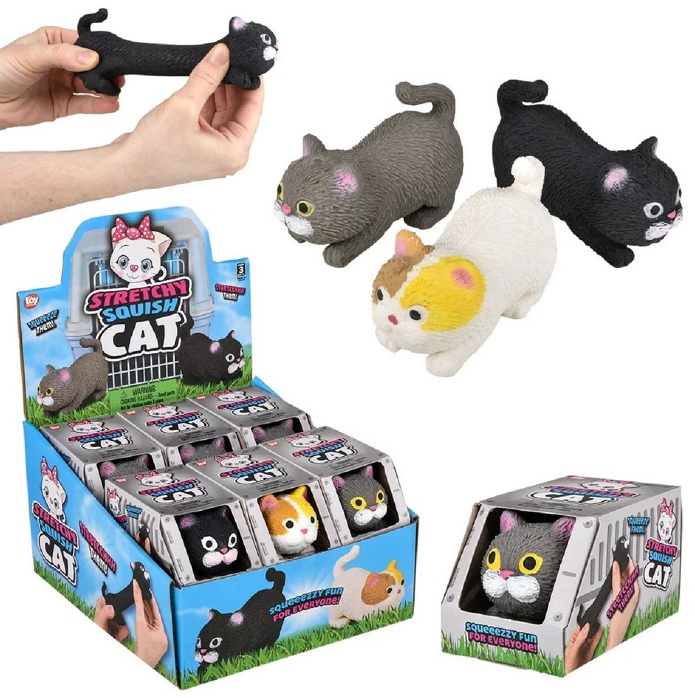 Squishy Stretchy Cat (3.5″ to 6.5″) Rubber Fidget Sensory Toy Filled with Sand.