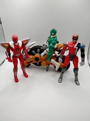 Power Rangers Lot of Three with Bike Red Green Yellow Bike