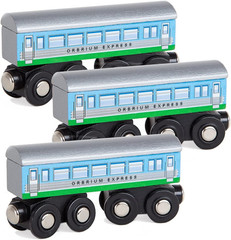3 Pcs Large Wooden Railway Express Coach Cars, Compatible with Thomas & Friends
