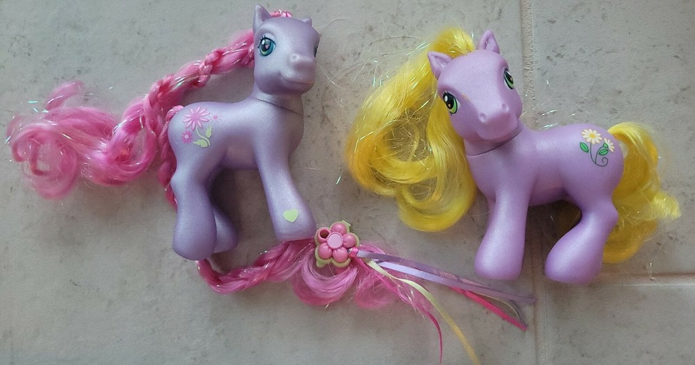MY LITTLE PONY G3 DAISYJO & PETAL BLOSSOM LONG TINSEL HAIR 2002 MLP HASBRO! a112