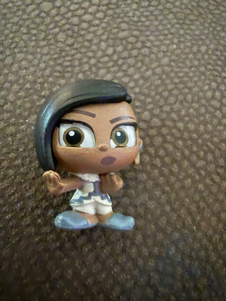Stylized Girl Character Plastic Figurine Big Eyes Black Hair White Outfit