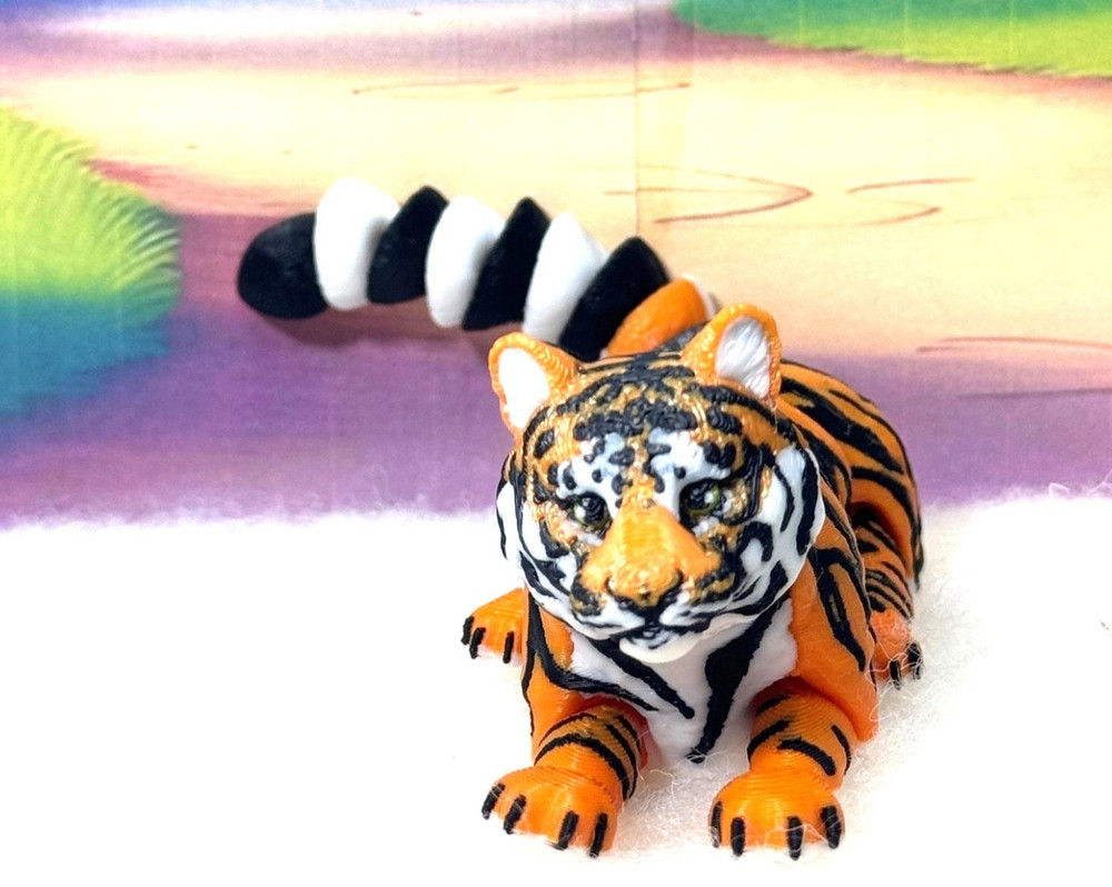 3D Printed Tiger – 6.5″ Articulated Orange Tiger Jungle Animal Fidget Toy