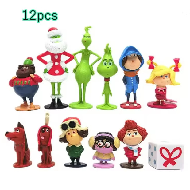 12 Piece Grinch Playset Figure Cake Topper Cindy Lou Who Max & More!