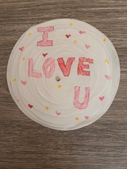 I Love You Paper Puzzle Solvable Item, Handmade; White, Pink, and Red