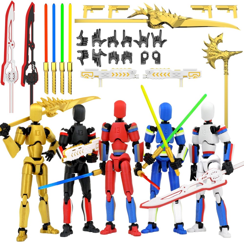 5-Pack Titan 13 Action Figure, 3D Printed Multi-Colored T Dummy 13
