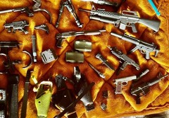 Large Lot 12-in 1/6 scale GI Joe Military Guns Rifles Knives Goggles Belts etc.