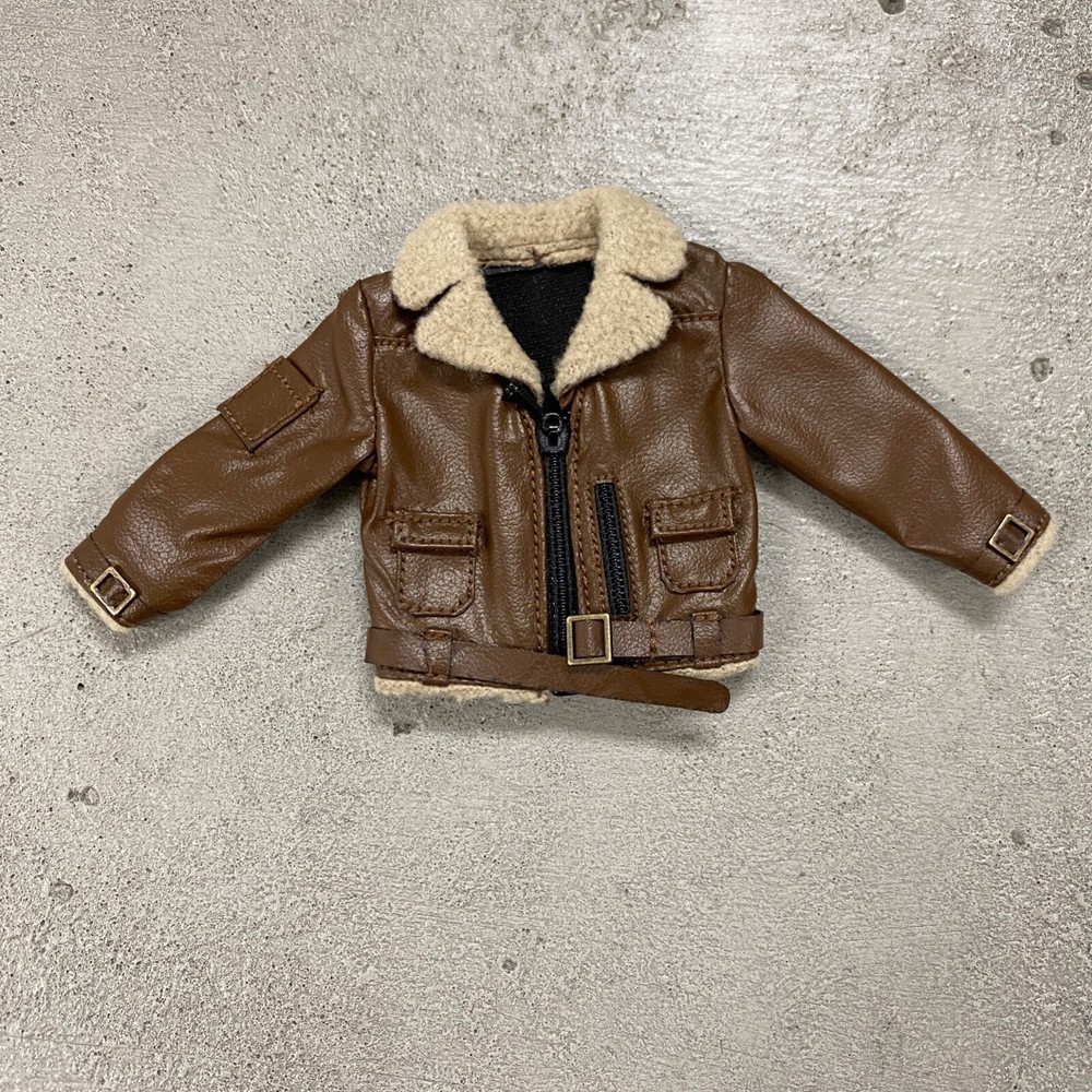 MO-FRJK-TN: 1/12 Brown Leather Zipper Jacket with Fur Collar for 6″ slim body