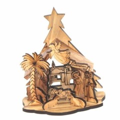 One piece olive wood Nativity carved by Laser ( 13.5 cm or 5.25 inches )