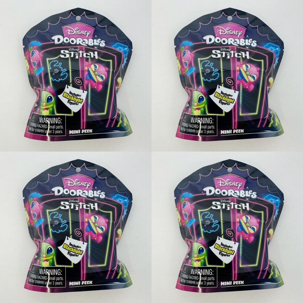 Disney Doorables Stitch Blacklight Mini Peek – LOT of 4 NEW Blind Packs
