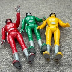 Vtg 1980 Popy Denshi Sentai Denziman Vinyl Plastic Figures Red, Yellow, Green