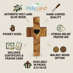 Holy Land Market Olive Wood Pocket Fidget Worry Thumb Crosses (3)