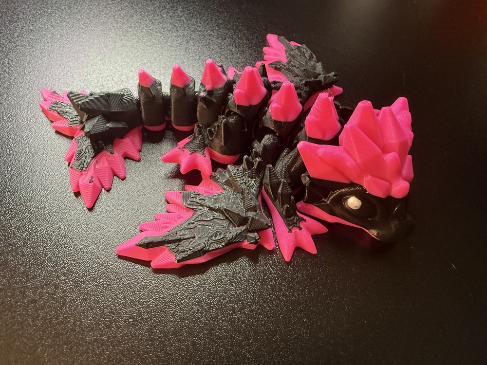 Articulated Baby Crystal Dragon Wyvern 5.5 inch Black Pink