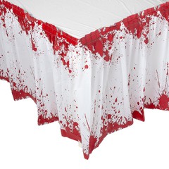 Fun Express Halloween Horror Party Bloody Red & White Plastic Table Skirt, 14 Ft
