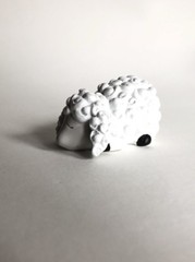 Sleeping Baby Lamb Sheep White With Curly Hair PVC Toy Figure