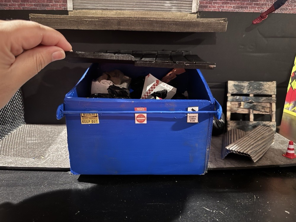 1:12 Scale Blue WM Dumpster LOT (includes GARBAGE + ACCESSORIES) Prop Diorama