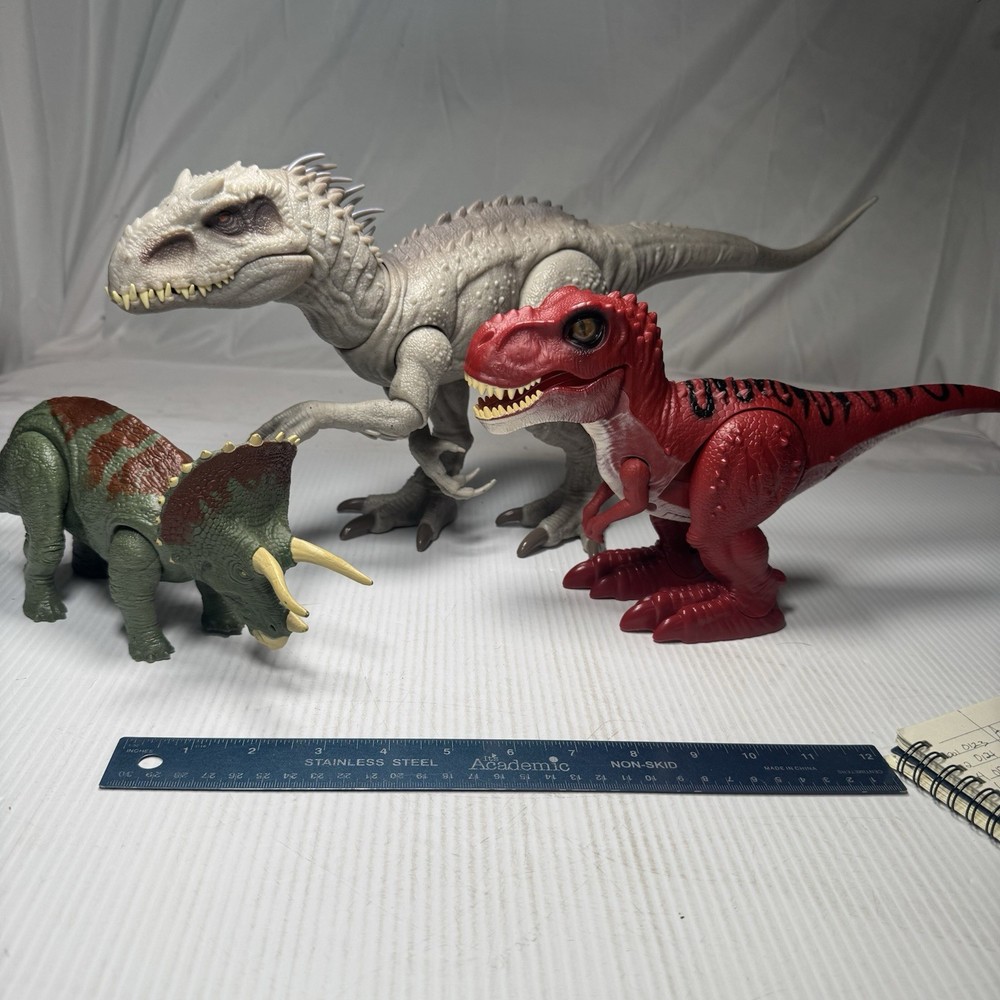 Lot Of 3 Dinosaur Toys Jurassic World, Zuru, T-Rex, Triceratops, Andominous