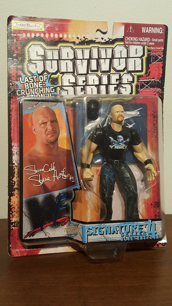 1999 SURVIVOR SERIES STONE COLD STEVE AUSTIN WWF WWE SIGNATURE 4 BLUE MOC JAKKS