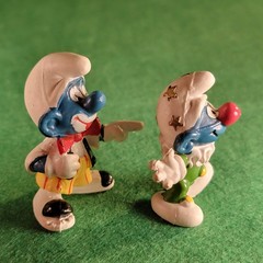 SMURFS VINTAGE PEYO SCHLEICH – LOT OF 2 CIRCUS CLOWN SMURFS 1978 FIGURES TWO