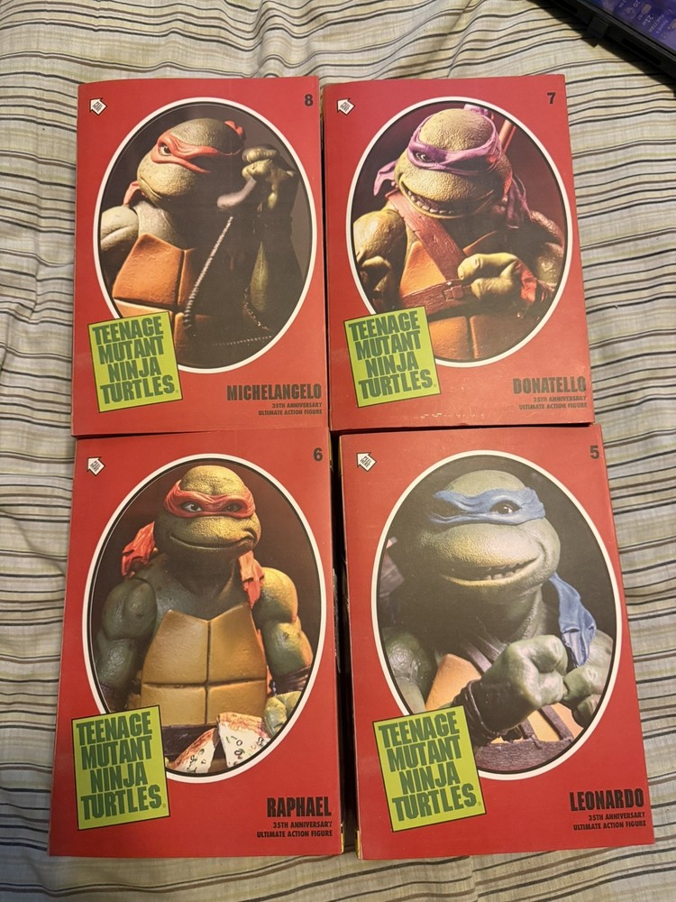 NECA ULTIMATE TMNT NINJA TURTLES 1990 35TH ANNIVERSARY ALL 4 MIKE RAPH DON LEO