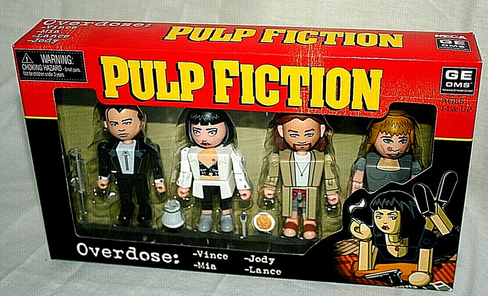 NECA 4 Mini Figure Set Pulp Fiction Overdose New NOS Box 2004 Vince Mia Jody Lan