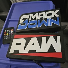 WWE Mattel 3D Printed RAW SMACKDOWN 8 X 4 Lighted Wall Logo Accessory Bundle