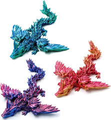 3 PCS 3D Printed Dragon with Wings, 3D Dragon 9″ Articulated Winged Dragon for H