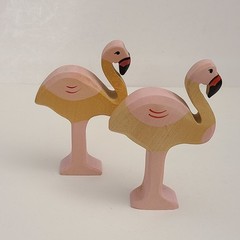 Holztiger Flamingo Wood Toy Lot of 2 Pink Bird Animals