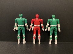 1993 Mighty Morphin Power Rangers Auto Morphin Red Green Figures Bandai Lot Of 3