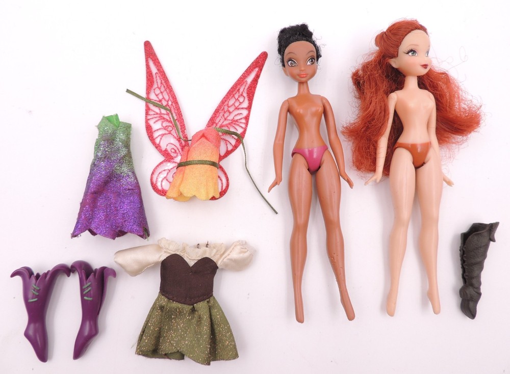 RARE Disney Fairies Mixed Lot 2x Doll, 2x Dress, 1x Top w/Wings, Boots(1 Pair+1)