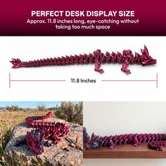 3D Printed Crystal Dragon Fidget Toy, Black & Red Desk Decor