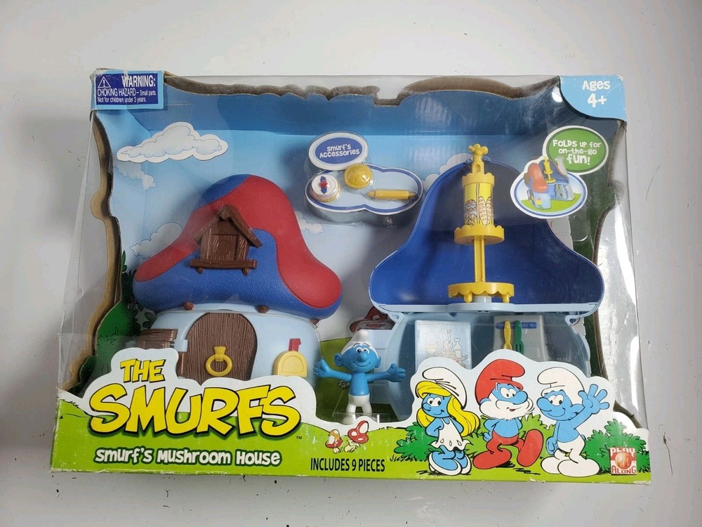 NEW The Smurfs Blue Smurf’s Mushroom House 2008 Jakks – Box DAMAGE