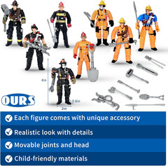 8 Pieces Firefighter Action Figures, Fireman Toys for 3 4 5 6 7+ Year Old Boys,
