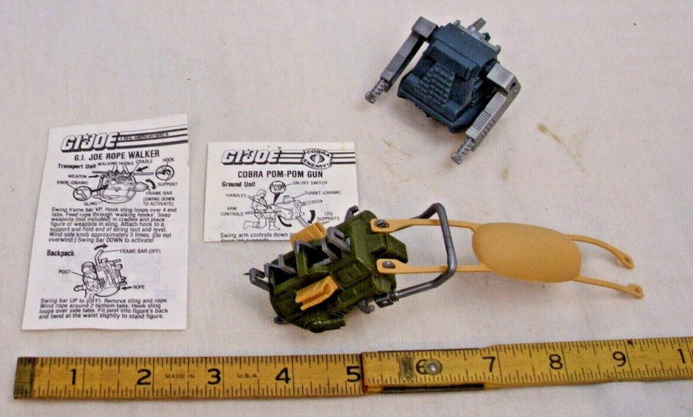 HASBRO GI JOE ACTION FIGURE BACK PACKS ROPER WALKER & COBRA POM POM TOY 1986