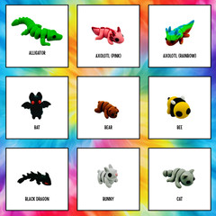 Wiggle Pets – 3D Printed Fidget Animals, Mini Articulated Animal Toys