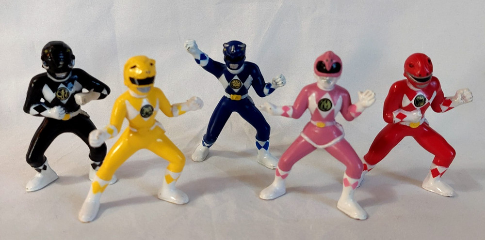Vintage MM Power Rangers 5 piece set of 3″ Red Black Yellow Blue Pink 1994