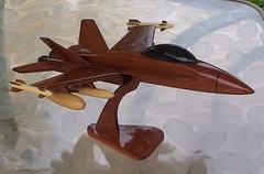 US Navy F-18 Model Jet Aircraft Hand Carved Mahogany High Gloss