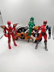 Power Rangers Lot of Three with Bike Red Green Yellow Bike