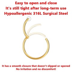 Men Women 316L Surgical Steel Hinged Nose Rings Hoop for Nostril Septum