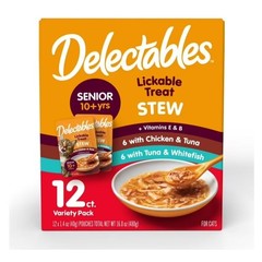 (4 pack) Delectables Stew Senior 10+ Variety Pack Lickable Cat Treats, 12-Pack