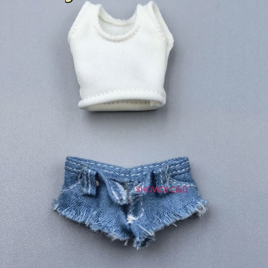 1/12 Custom Female Vest Denim Shorts For 6” Romankey Action Figure（No Figure）
