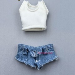 1/12 Custom Female Vest Denim Shorts For 6” Romankey Action Figure（No Figure）