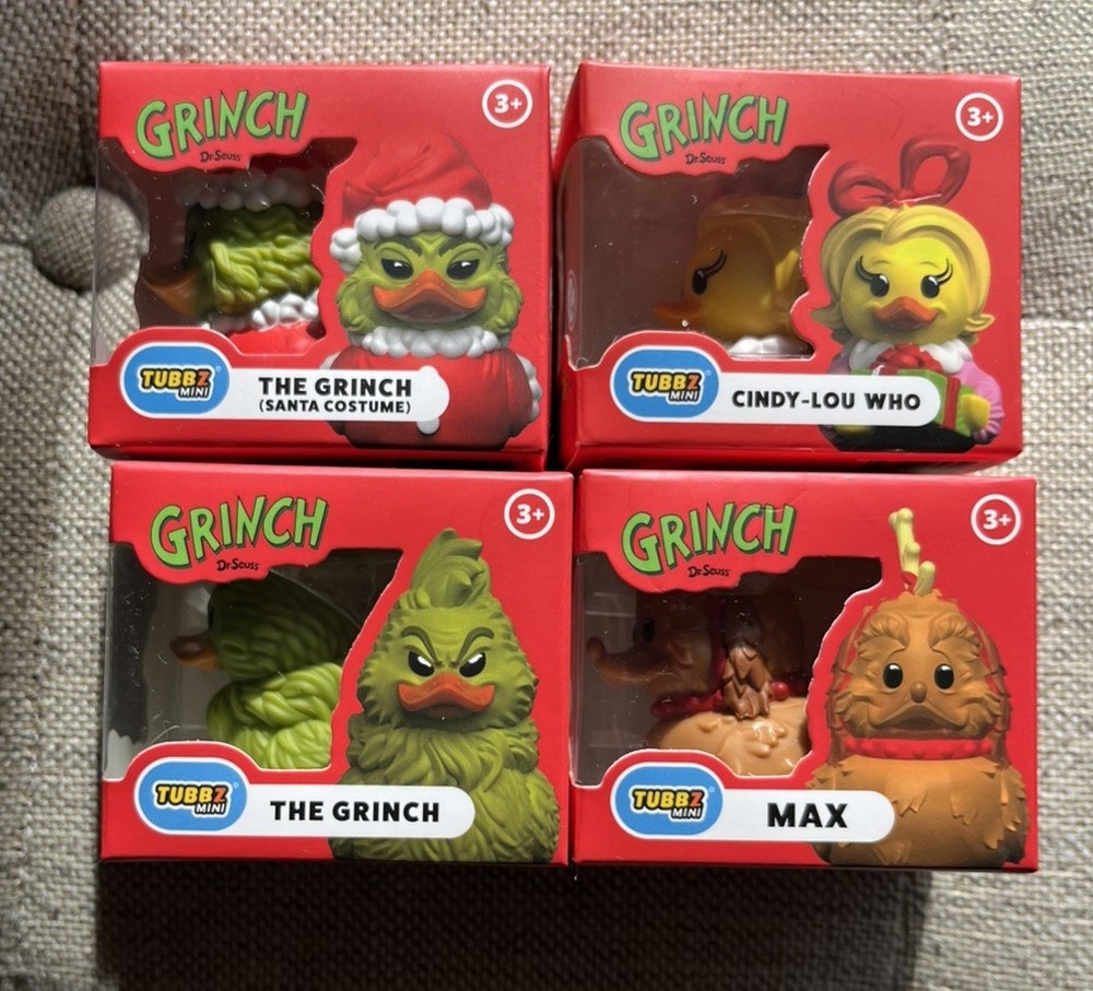 Set Of 4 Mini Tubbz Rubber Ducks Grinch, Santa Costume Grinch,Cindy-lou Who,Max