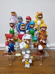 12-PK WHITE TANOOKI SUPER MARIO 4″ Lot Builder Penguin Cat Metal Raccoon Luigi