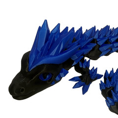 3D Printed Crystal Dragon -PLA- Black and Blue – 2 Ft Long – Articulated dragon