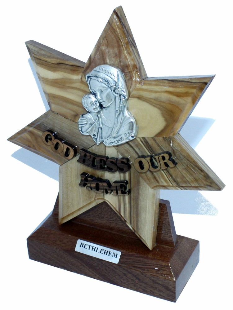 Holy Land Market Star of Bethlehem with Mother and Child Table Stand, Olive