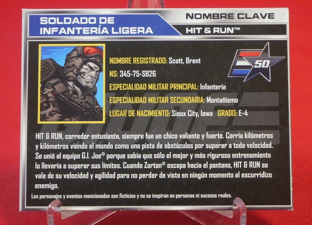GI Joe FILE CARD Hit and Run Infantryman v5 50th Anniversary Spanish Portuguese